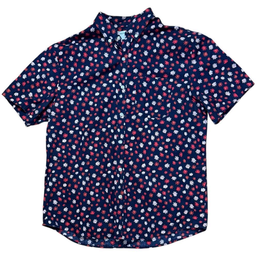 Old Navy Camp Shirt Mens Floral Print Blue Pink Red Short Sleeve Stretch Sz L